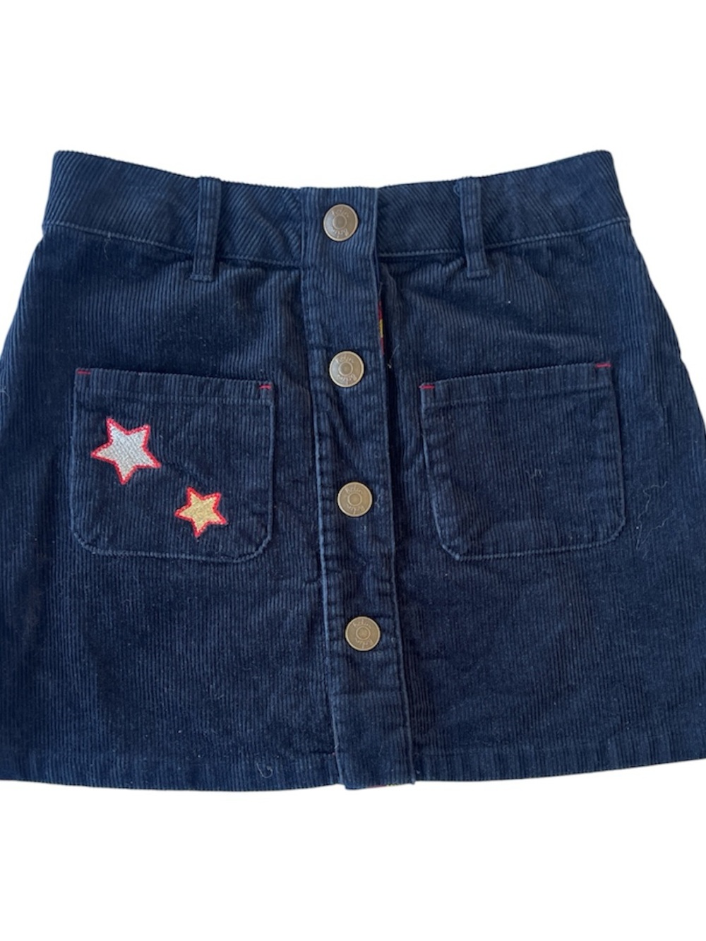 Mini Boden Navy Corduroy Skirt with Star Patches